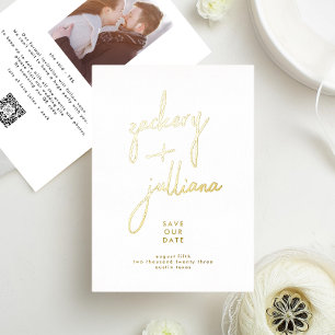 Invitation En Aluminium NOMS D'OR Modernes   Photo Modifiable Enregistrer