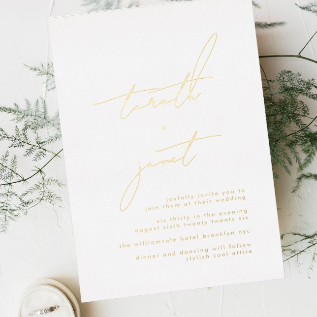 Invitation En Aluminium NOMS Élégants | Mariage élégant blanc et or (Créateur téléchargé)