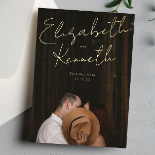 Invitation En Aluminium Noms personnalisés Modern Gold Photo Enregistrer n