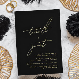 Invitation En Aluminium NOMS Premium   Mariage Noir & OR Élégant