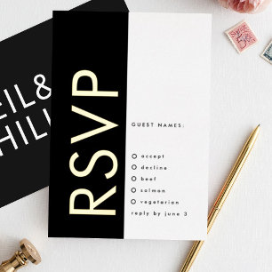 Invitation En Aluminium Noms ultra modernes gras noirs 2 x RSVP OR