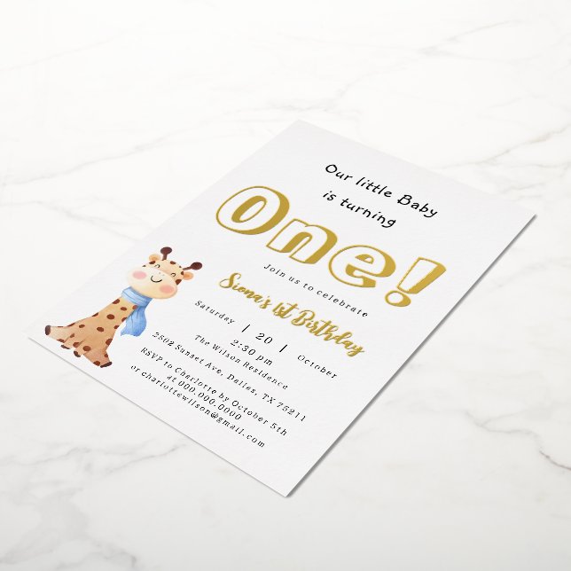 Invitation En Aluminium Notre bébé devient un girafon adorable 1er anniver (Rotation)