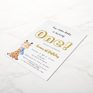 Invitation En Aluminium Notre Bébé tourne une petite girafe 1er anniversai