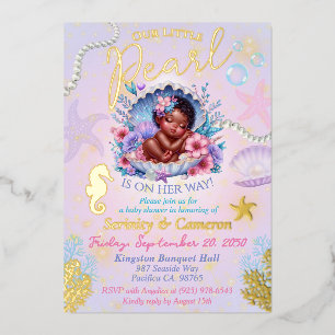 Invitation En Aluminium Notre petite fille Pearl Baby Shower Coquillage