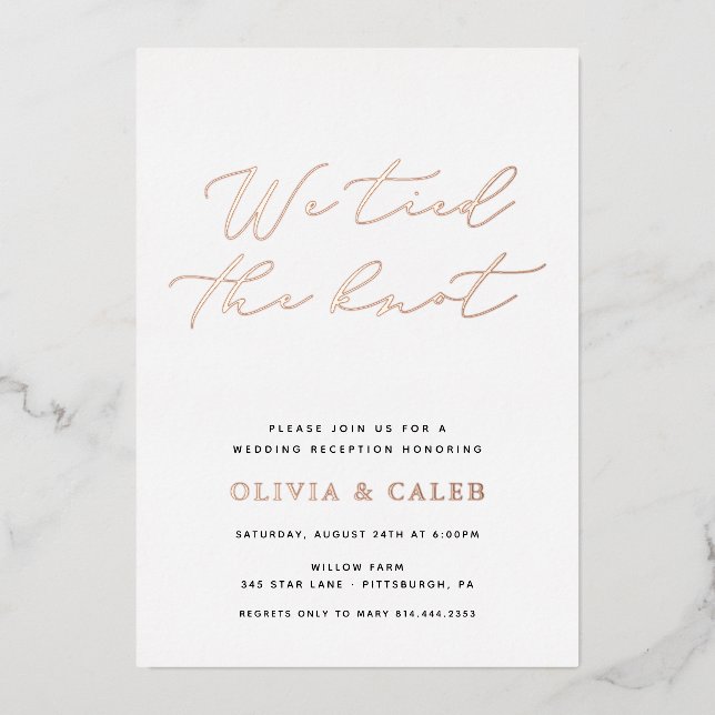 Invitation En Aluminium Nous avons noué la célébration de l'élopement de n (Recto)