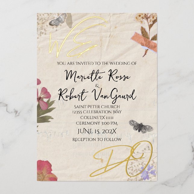 Invitation En Aluminium NOUS FAISONS Fleurs Pressées Shabby Garden Chic Ma (Recto)