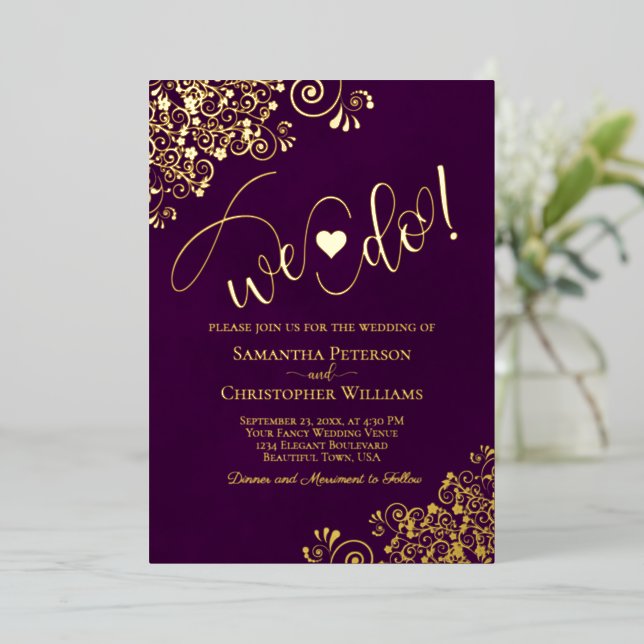 Invitation En Aluminium Nous nous marions ! Élégant mariage moderne prune  (Debout devant)