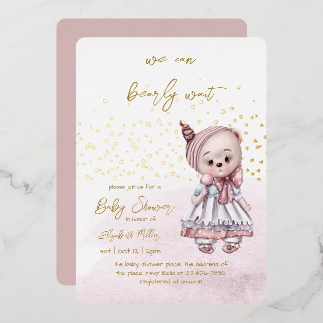 Invitation En Aluminium Nous pouvons à peine attendre Baby Girl Shower (Recto/Verso)