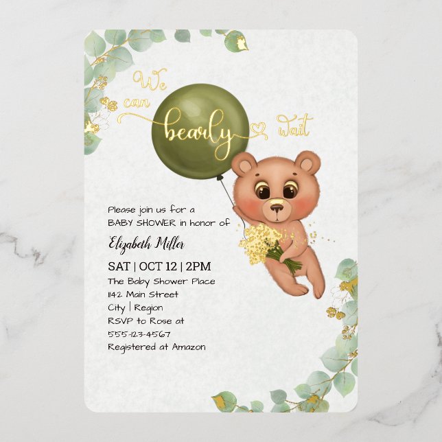 Invitation En Aluminium Nous pouvons attendre le Baby shower de l'ours (Recto)