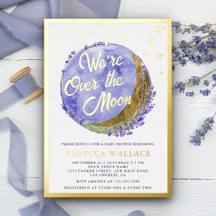 Invitation En Aluminium Nous sommes au-dessus de la lune Baby Shower Lavan