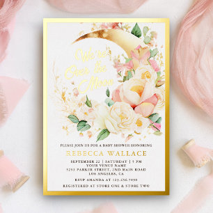 Invitation En Aluminium Nous sommes au-dessus de la lune Floral Girl Baby 