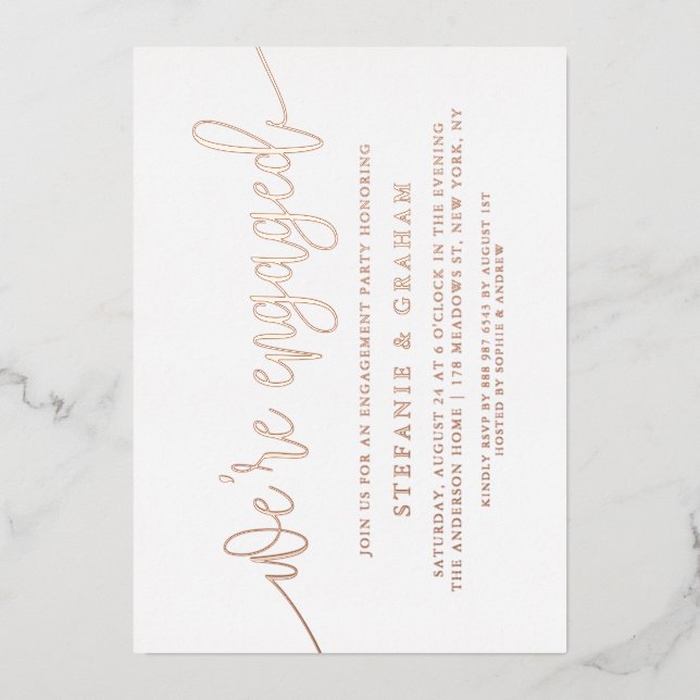 Invitation En Aluminium Nous sommes engagés Rose Gold Foil Engagement (Recto)