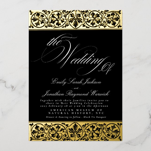 Invitation En Aluminium Nouveau Calligraphie formelle Élégant Noir classiq (Recto)