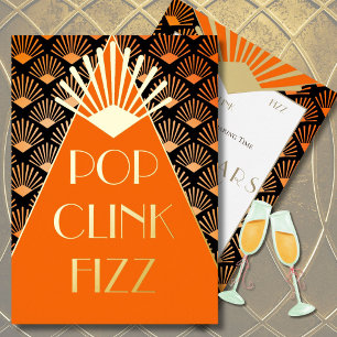 Invitation En Aluminium Nouvelle année Art Déco Pop Clink Fizz Glamour