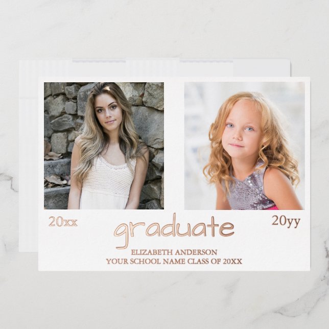 Invitation En Aluminium Now And Then 2 Photo Graduation Party (Enveloppe)