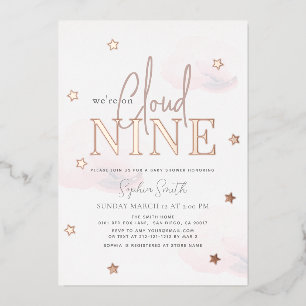 Invitation En Aluminium Nuage 9 nuages roses Aquarelle Baby shower fille