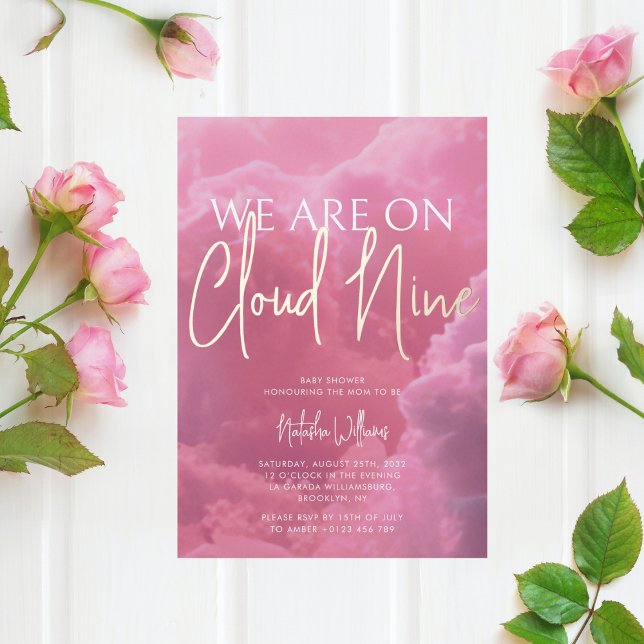 Invitation En Aluminium Nuage neuf nuages roses Baby shower Foil Invitatio (Créateur téléchargé)