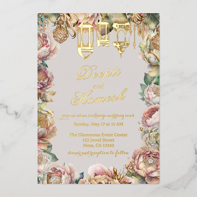 Invitation En Aluminium Nuits flamboyantes Arabian Pastel Floral Mariage (Recto)