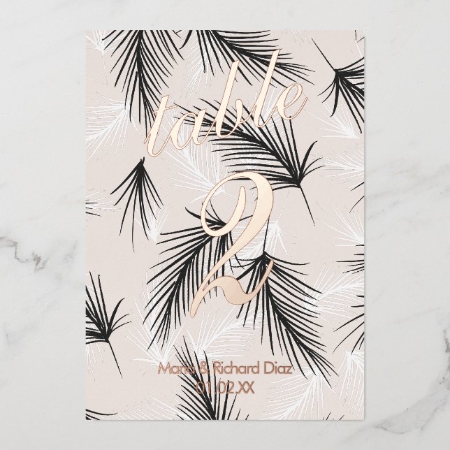 Invitation En Aluminium Numéro de la table de la feuille tropicale noire h (Recto)