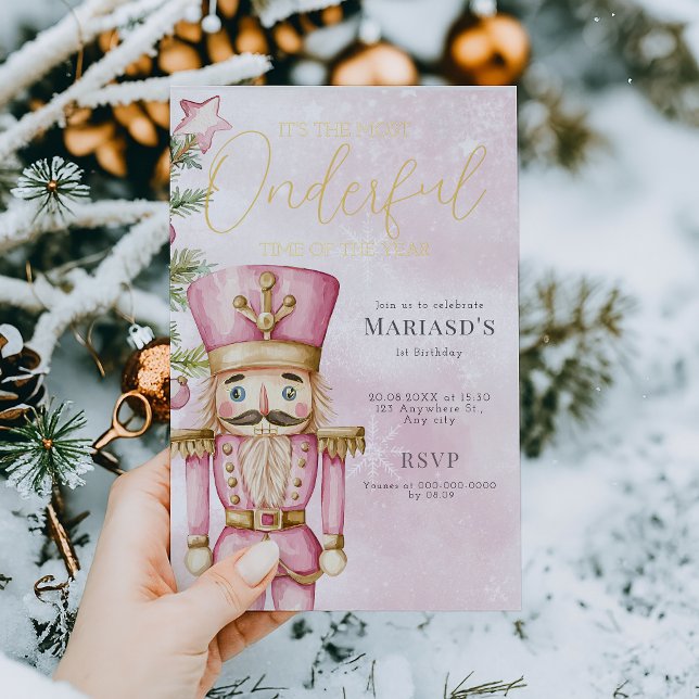 Invitation En Aluminium Nutcracker rose aquarelle pour 1er anniversaire de (Créateur téléchargé)