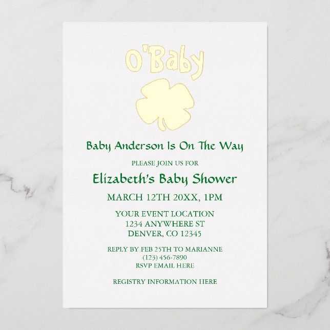 Invitation En Aluminium O'Baby St Patrick's Day Baby shower (Recto)