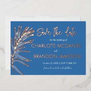Invitation En Aluminium Ocean Bleu Feuille de Palmier Mariage Économisez l