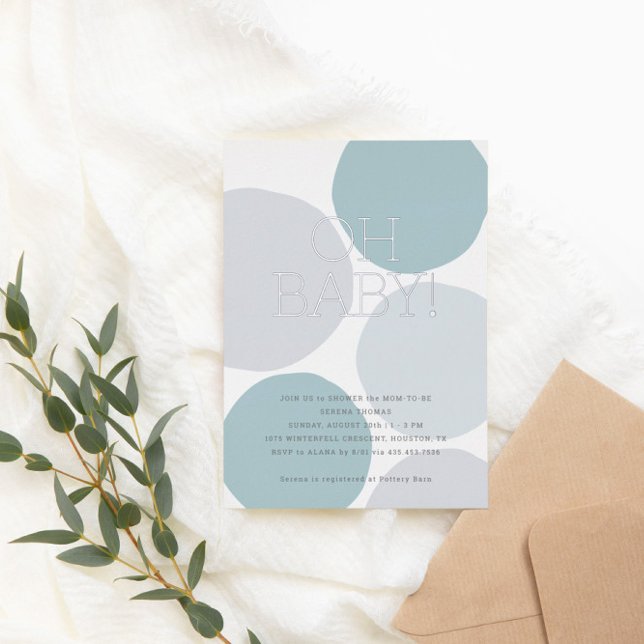 Invitation En Aluminium OH BÉBÉ ! Baby shower moderne Dusty Blue Polka Dot (Créateur téléchargé)