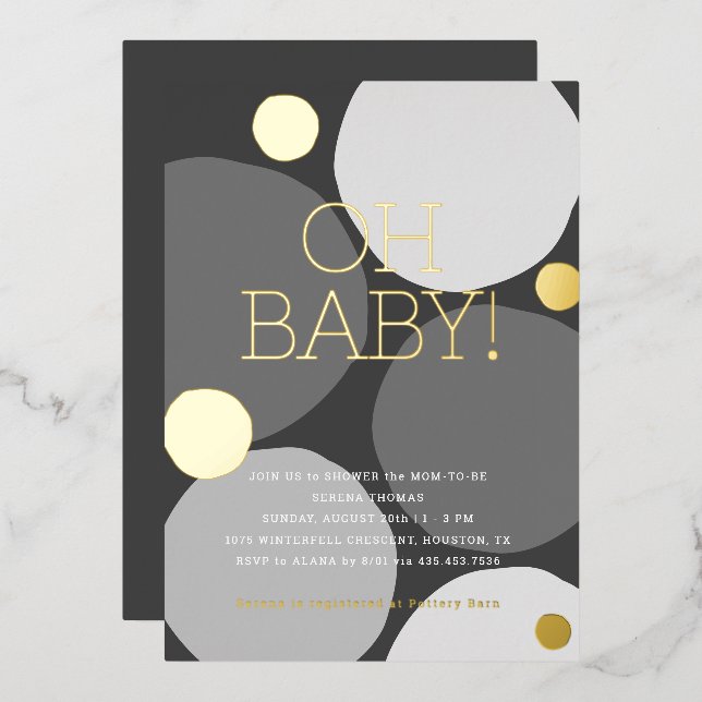 Invitation En Aluminium OH BÉBÉ ! Baby shower moderne noir et blanc (Recto/Verso)