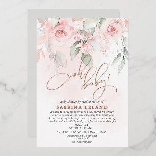 Invitation En Aluminium Oh Bébé ! Fleurs Roses Roses Blush Vintage sous la