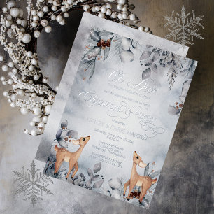 Invitation En Aluminium Oh Deer Rustic Winter Floral Joyeux Noël
