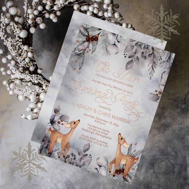 Invitation En Aluminium Oh Deer Rustique Floral d'Hiver Joyeux Noël (Créateur téléchargé)