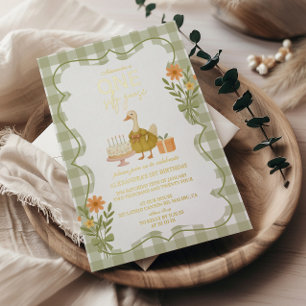 Invitation En Aluminium Oie Sottise Gingham Vert 1er Anniversaire