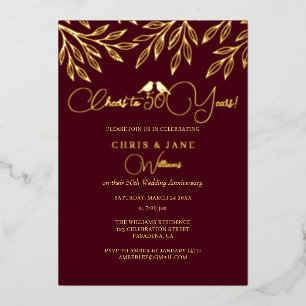 Invitation En Aluminium Oiseaux de l'amour de Bourgogne 50e anniversaire d