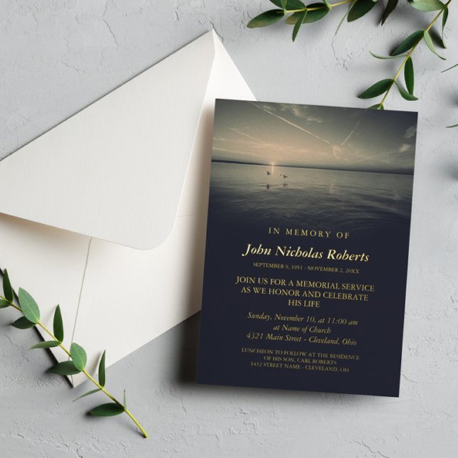 Invitation En Aluminium Oiseaux par Ocean Sunrise Memorial Service Gold (Créateur téléchargé)