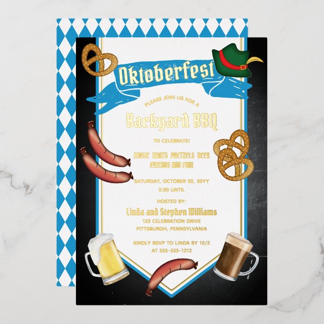Invitation En Aluminium Oktoberfest Bavarian Beer Jardin BBQ Party (Recto/Verso)