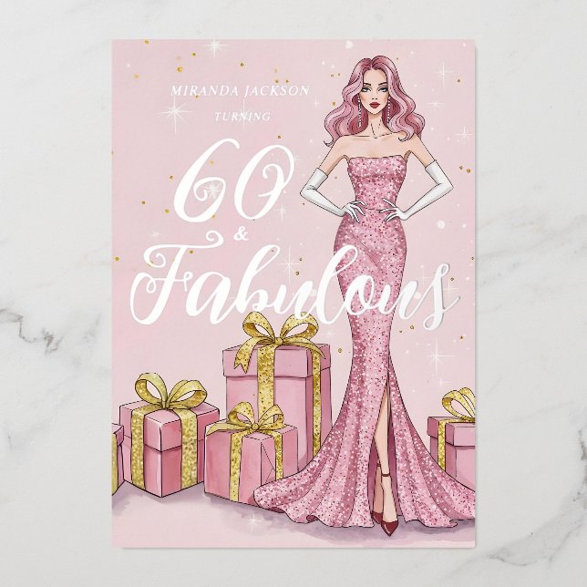 Invitation En Aluminium Old Hollywood Glam Pink Glitter Silver Birthday (Recto)