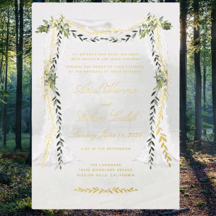 Invitation En Aluminium Olive Branch Chuppah Forest Mariage Gold