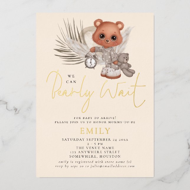 Invitation En Aluminium On Peut Attendre Boho Chic Baby shower Luxe (Recto)