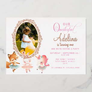 Invitation En Aluminium Onederder Cute Ballerina Animal 1er Anniversaire f