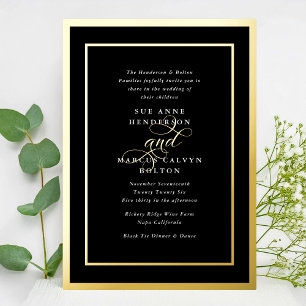 Invitation En Aluminium Onyx Calligraphie officielle Mariage Cadres dorés