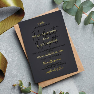 Invitation En Aluminium Onyx Gris & Or avec les parents Mariage