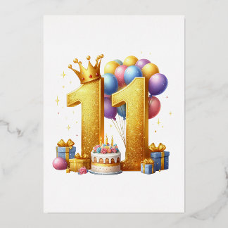Invitation En Aluminium Onzième anniversaire doré