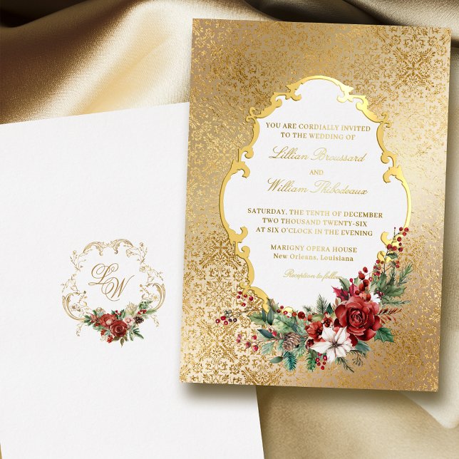 Invitation En Aluminium Opulence dorée Noël Mariage floral (Créateur téléchargé)