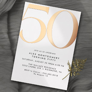 Invitation En Aluminium Or blanc et Rose   Mini moderne 50e anniversaire