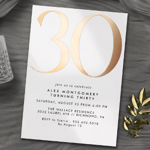 Invitation En Aluminium Or blanc et Rose   Simple Airy 30e anniversaire