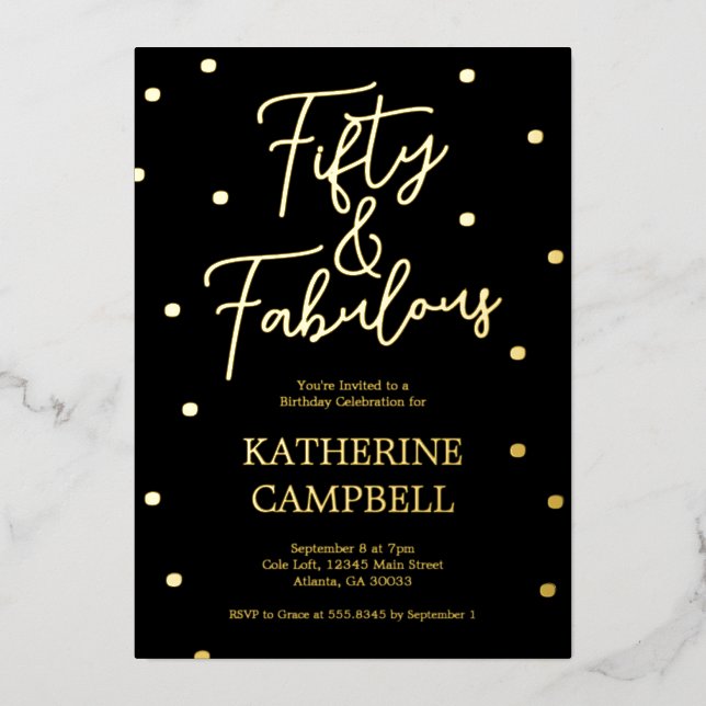 Invitation En Aluminium Or Cinquante et Fabuleux Script 50e Anniversaire  (Recto)