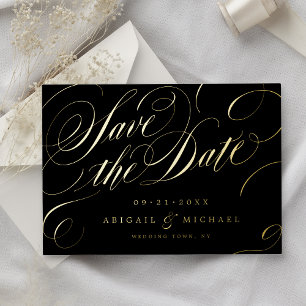 Invitation En Aluminium Or classique calligraphie vintage enregistrer la d