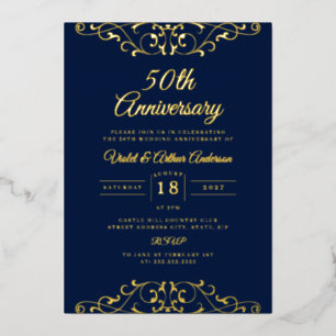 Invitation En Aluminium Or classique marine tourbillon 50e anniversaire de
