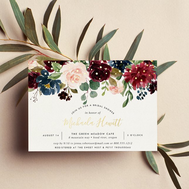 Invitation En Aluminium Or de la Fête des mariées de fleurs radieuses (Créateur téléchargé)