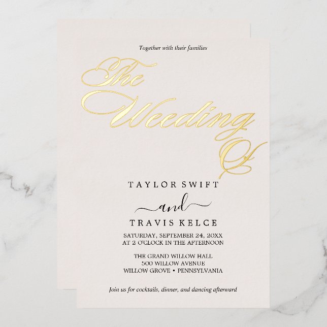 Invitation En Aluminium Or délicat | Mariage noir  (Recto/Verso)